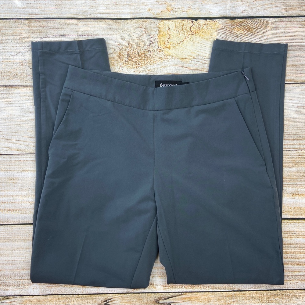 BETABRAND Classic Dress Pants Gray Straight Leg, Stretch, Side Zip